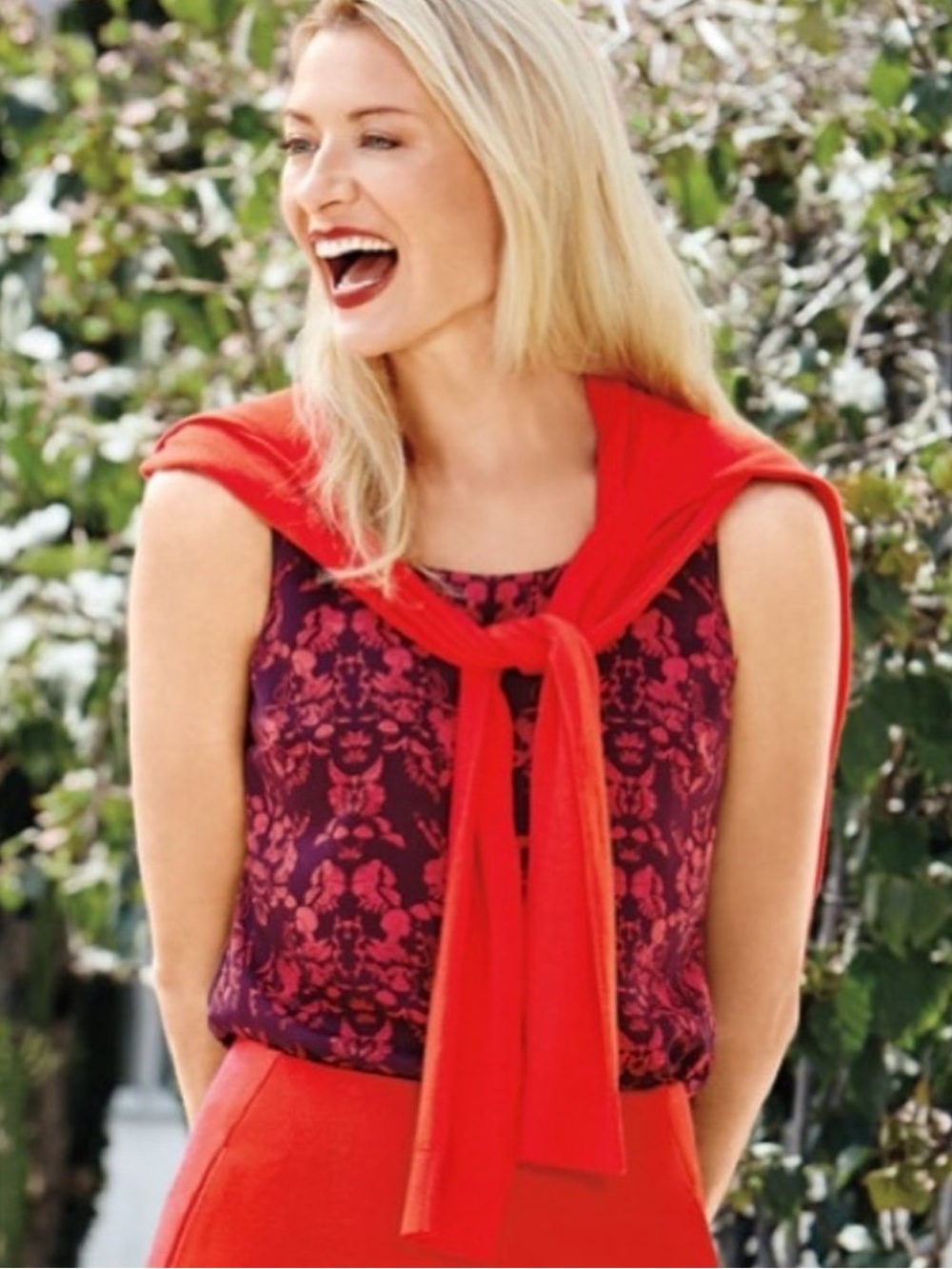 CAbi EUC Cameo Sleeveless Cameo Tank in Purple and Red Floral